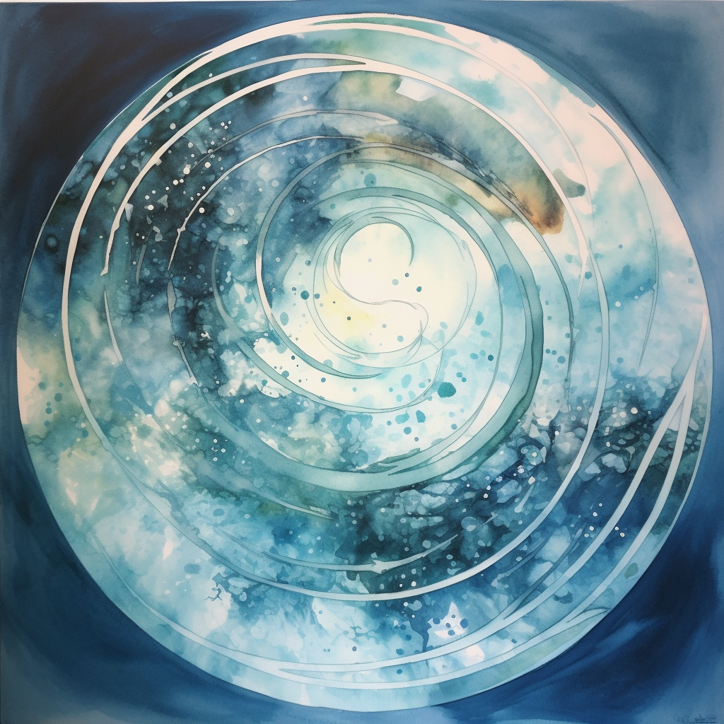 Abstract watercolor painting with swirling blue patterns symbolizing creativity and fluid intelligence."