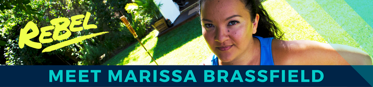 Banner with 'REBEL' and 'Meet Marissa Brassfield', depicting a confident innovator in productivity and AI.